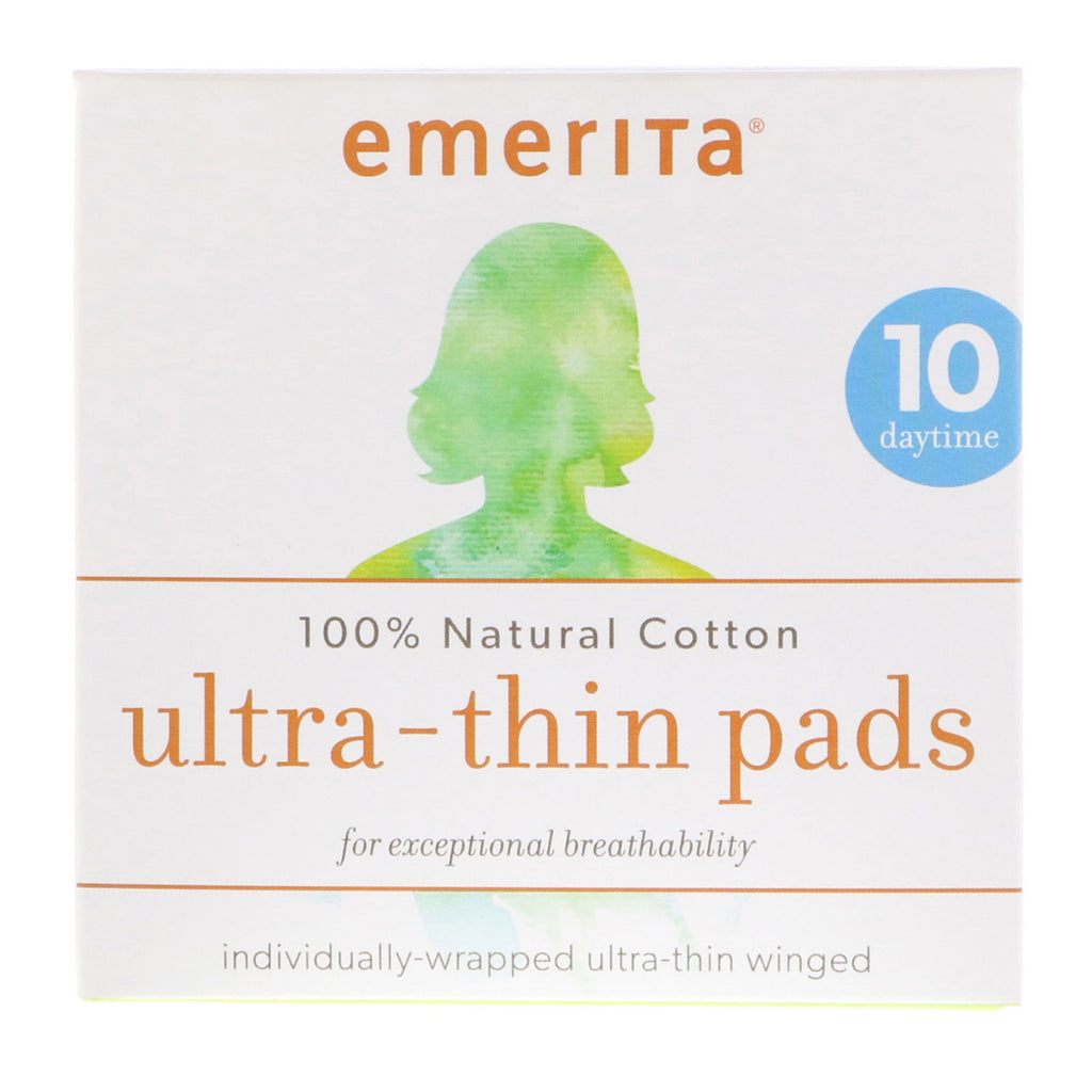 Emerita, ultradünne Pads aus 100 % natürlicher Baumwolle, tagsüber, 10 Pads