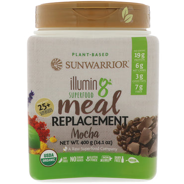Sunwarrior, Illumin8, pflanzlicher Superfood-Mahlzeitenersatz, Mokka, 14,1 oz (400 g)