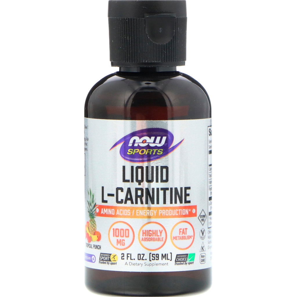 Now Foods, L-Carnitină lichidă, Punch tropical, 1000 mg, 2 fl oz (59 ml)