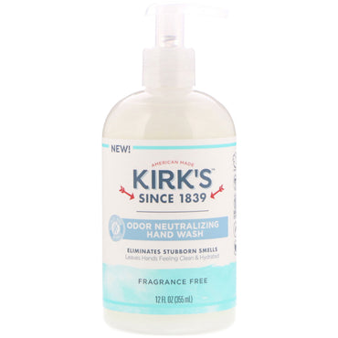 Kirk's, Nettoyant pour les mains neutralisant les odeurs, Sans parfum, 12 fl oz (355 ml)