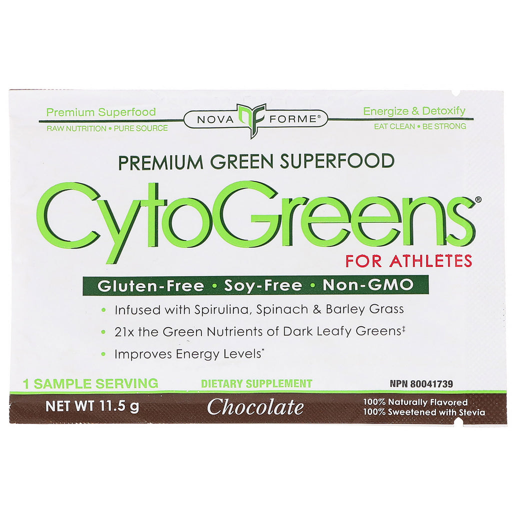 NovaForme, CytoGreens Premium Green Superfood voor atleten, chocolade, 11,5 g