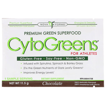 NovaForme, superalimento verde premium CytoGreens para deportistas, chocolate, 11,5 g