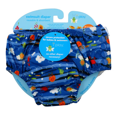 iPlay Inc., Swimsuit Diaper, Reusable & Absorbent, 24 Months, Royal Blue Sea Friends, 1 Diaper