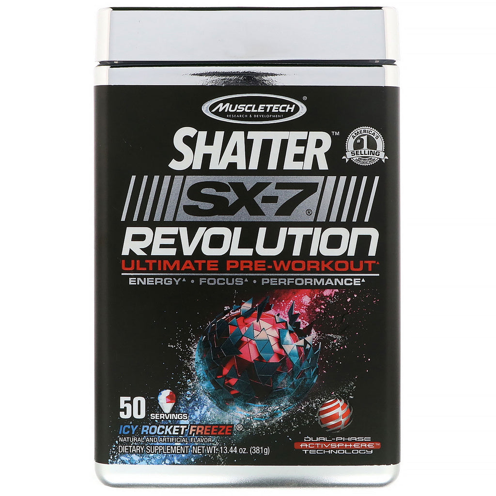 Muscletech, Shatter SX-7 Revolution Ultimate ก่อนการออกกำลังกาย, Icy Rocket Freeze, 13.44 ออนซ์ (381 กรัม)