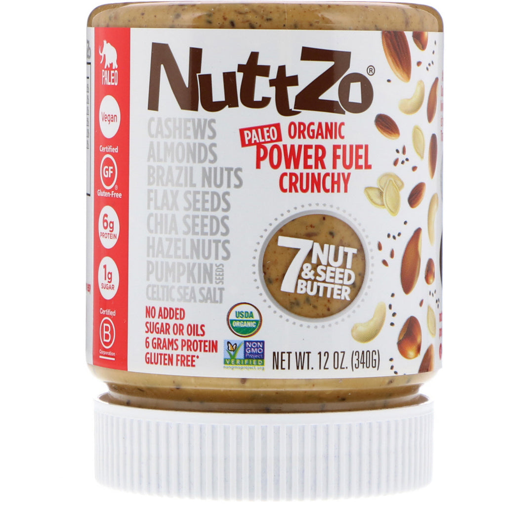 Nuttzo, Power Fuel, mantequilla de 7 nueces y semillas, crujiente, 12 oz (340 g)