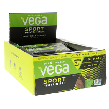 Vega, Sport, Baton proteinowy, Chrupiąca Miętowa Czekolada, 12 Batonów, 2,5 uncji (70 g) Każdy