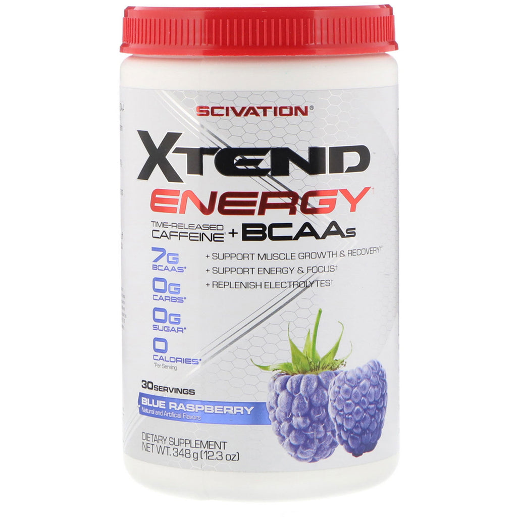 Scivation, Xtend Energy, Tidsfrigivet koffein + BCAA'er, Blue Raspberry, 12,3 oz (348 g)