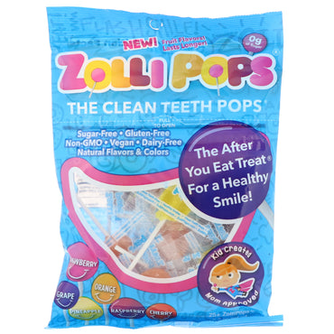 Zollipops The Clean Teeth Pops Morango Laranja Framboesa Cereja Uva Abacaxi 25+ ZolliPops 5,2 oz