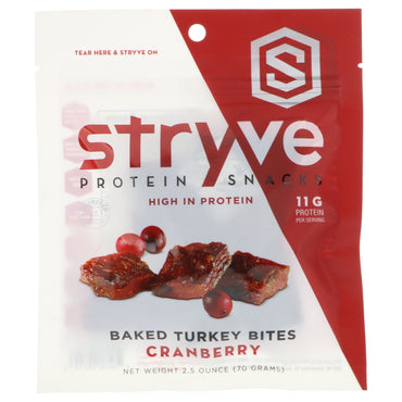 Stryve Foods, Protein Snacks, Baked Turkey Bites, Cranberry, 2.5 oz (70 g)
