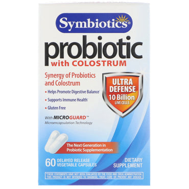 Symbiotiques, Probiotique au Colostrum, 60 Gélules Végétales à Libération Retardée