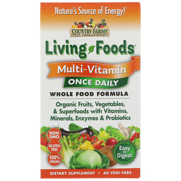 Country Farms, Living Foods, Multi - Vitamines, une fois par jour, 60 Vegi-Tabs