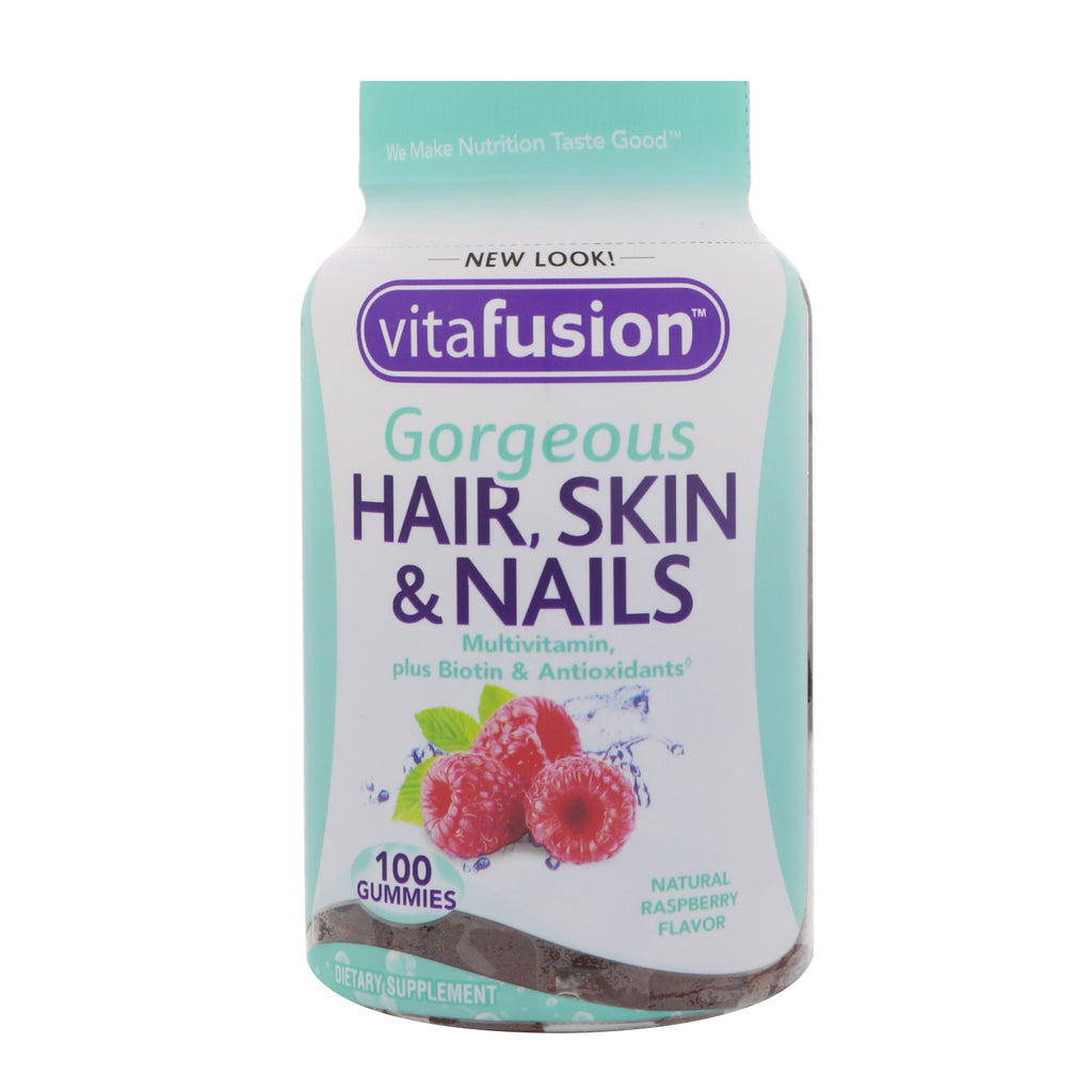 VitaFusion, multivitamínico Gorgeous Hair, Skin &amp; Nails, sabor natural a frambuesa, 100 gomitas