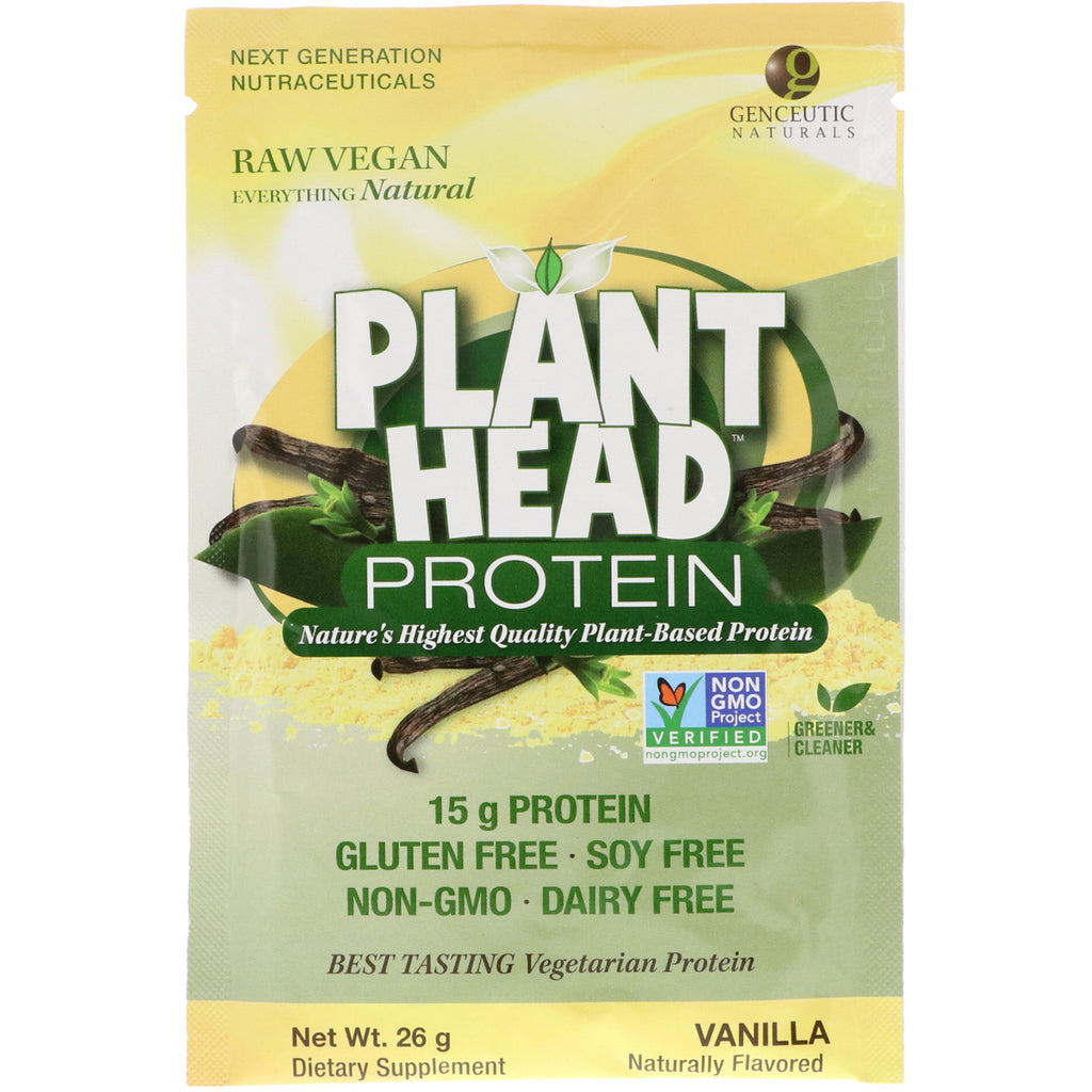Genceutic Naturals, Proteine ​​della testa vegetale, Vaniglia, 26 g