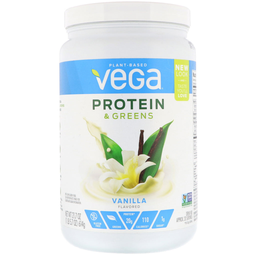 Vega, protein og grønt, med vaniljesmak, 614 g (21,7 oz)
