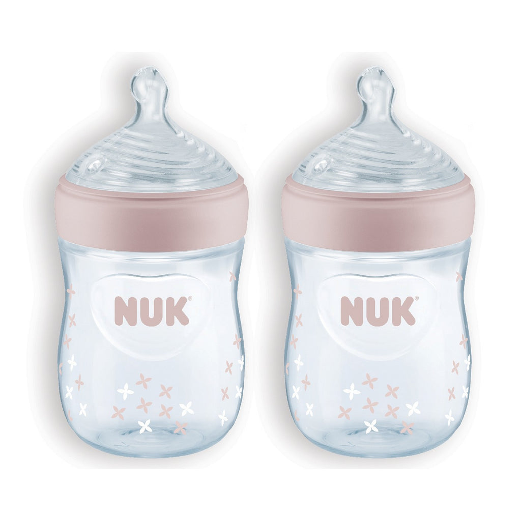 NUK, Simply Natural, Sticle, Fată, 0+ luni, Slow, Pachet de 2, 5 oz (150 ml) fiecare