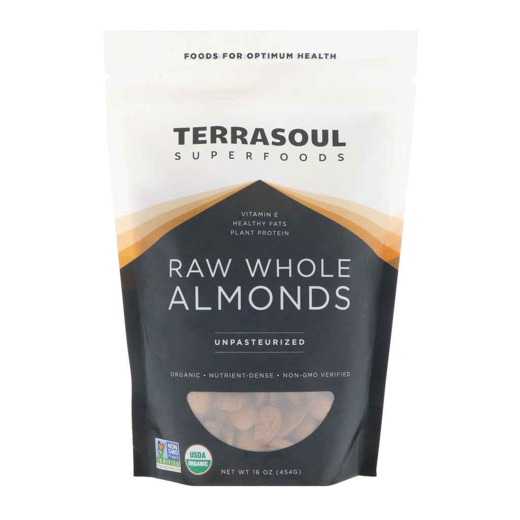 Terrasoul Superfoods、生の丸ごとアーモンド、殺菌されていない、16 オンス (454 g)