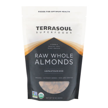 Terrasoul Superfoods, Raw Whole Almonds, Unpasteurized, 16 oz (454 g)