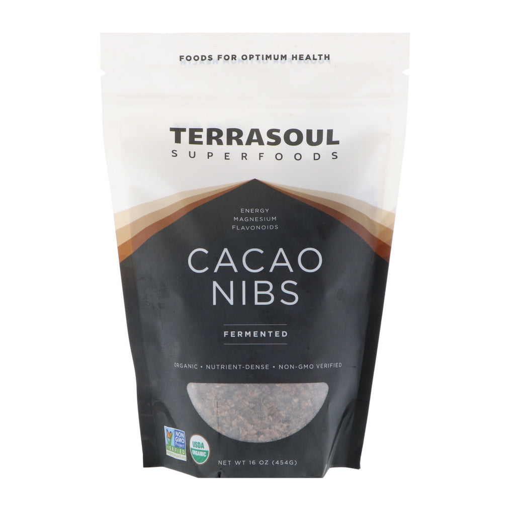 Terrasoul Superfoods, Cacao Nibs, หมัก, 16 ออนซ์ (454 กรัม)