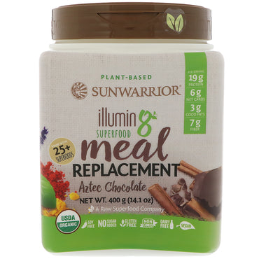 Sunwarrior, Illumin8, superalimento sustituto de comida a base de plantas, chocolate azteca, 14,1 oz (400 g)