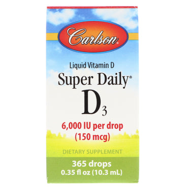 Carlson Labs, スーパー デイリー D3、6,000 IU、0.35 液量オンス (10.3 ml)