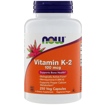 Now Foods, Vitamine K-2, 100 mcg, 250 capsules végétales