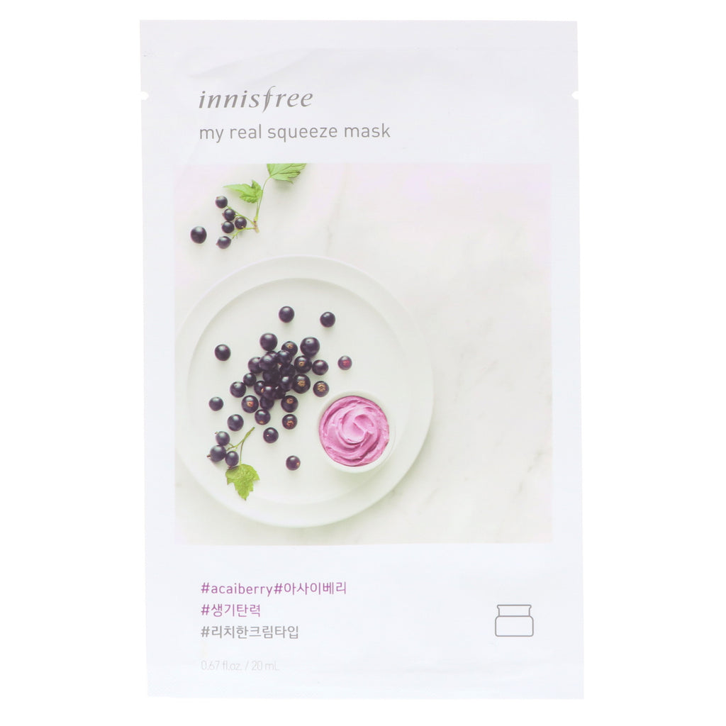 Innisfree, My Real Squeeze Mask, Acai Berry, 1 Sheet