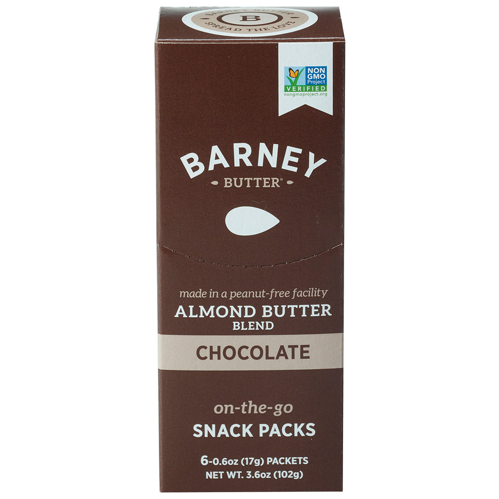 Manteiga de Barney, Mistura de Manteiga de Amêndoa, Pacotes de Lanches On-The-Go, Chocolate, 6 Pacotes, 17 g (0,6 oz) Cada