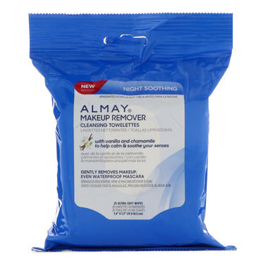 Almay, nachtverzachtende reinigingsdoekjes voor het verwijderen van make-up, 25 ultrazachte doekjes