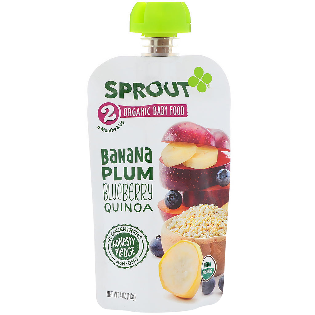 Sprout מזון לתינוקות שלב 2 קינואה שזיף בננה אוכמניות 4 אונקיות (113 גרם)