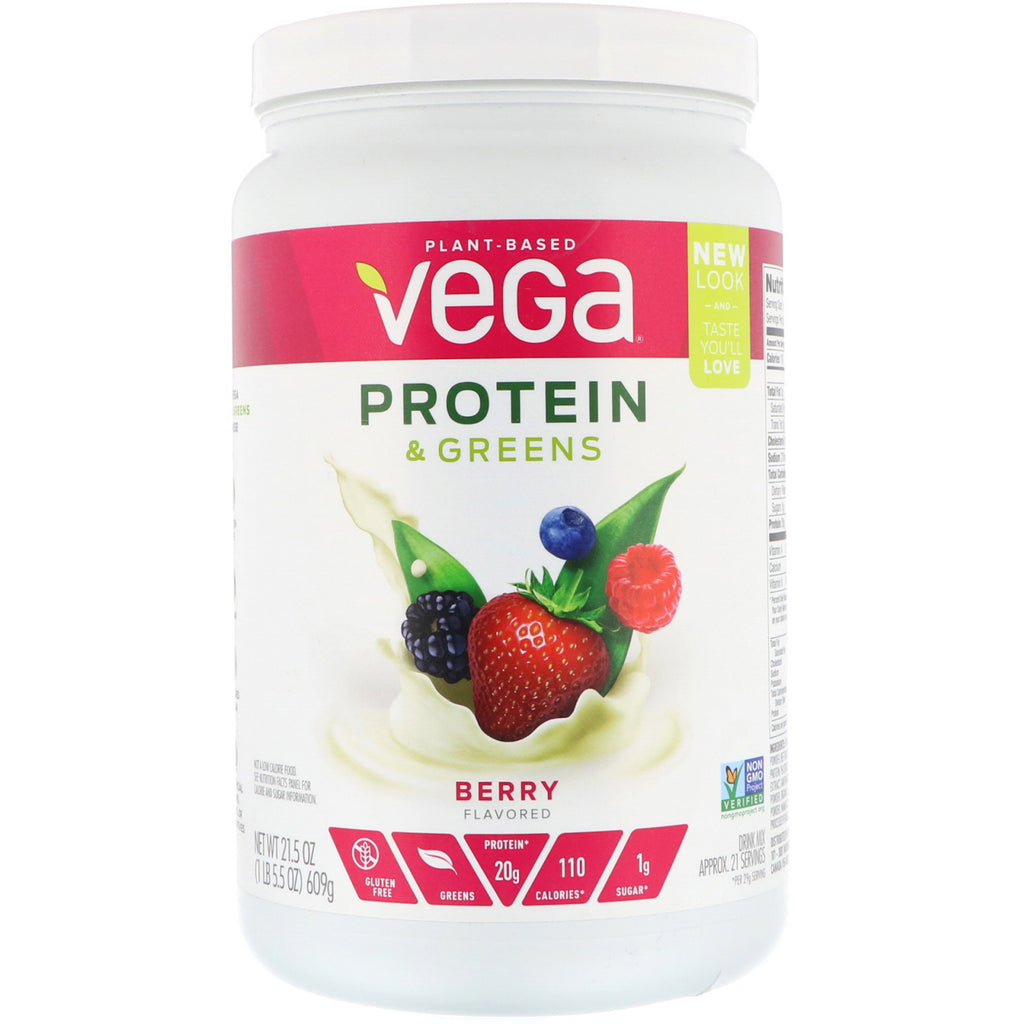 Vega, protein og grønt, bærsmak, 21,5 oz (609 g)