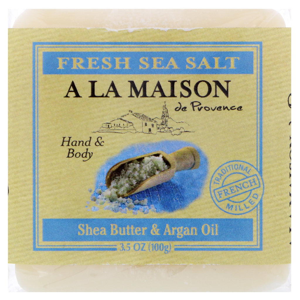 A La Maison de Provence, Mydło w kostce do rąk i ciała, świeża sól morska, 3,5 uncji (100 g)