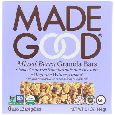 MadeGood, barres granola, baies mélangées, 6 barres, 0,85 oz (24 g) chacune