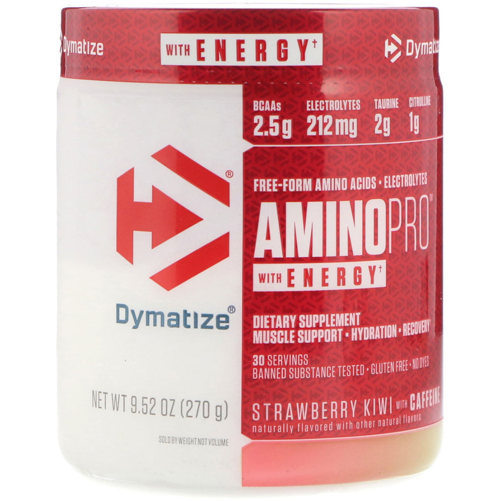 Dymatize Nutrition, Amino Pro עם אנרגיה, קיווי תות עם קפאין, 9.52 אונקיות (270 גרם)