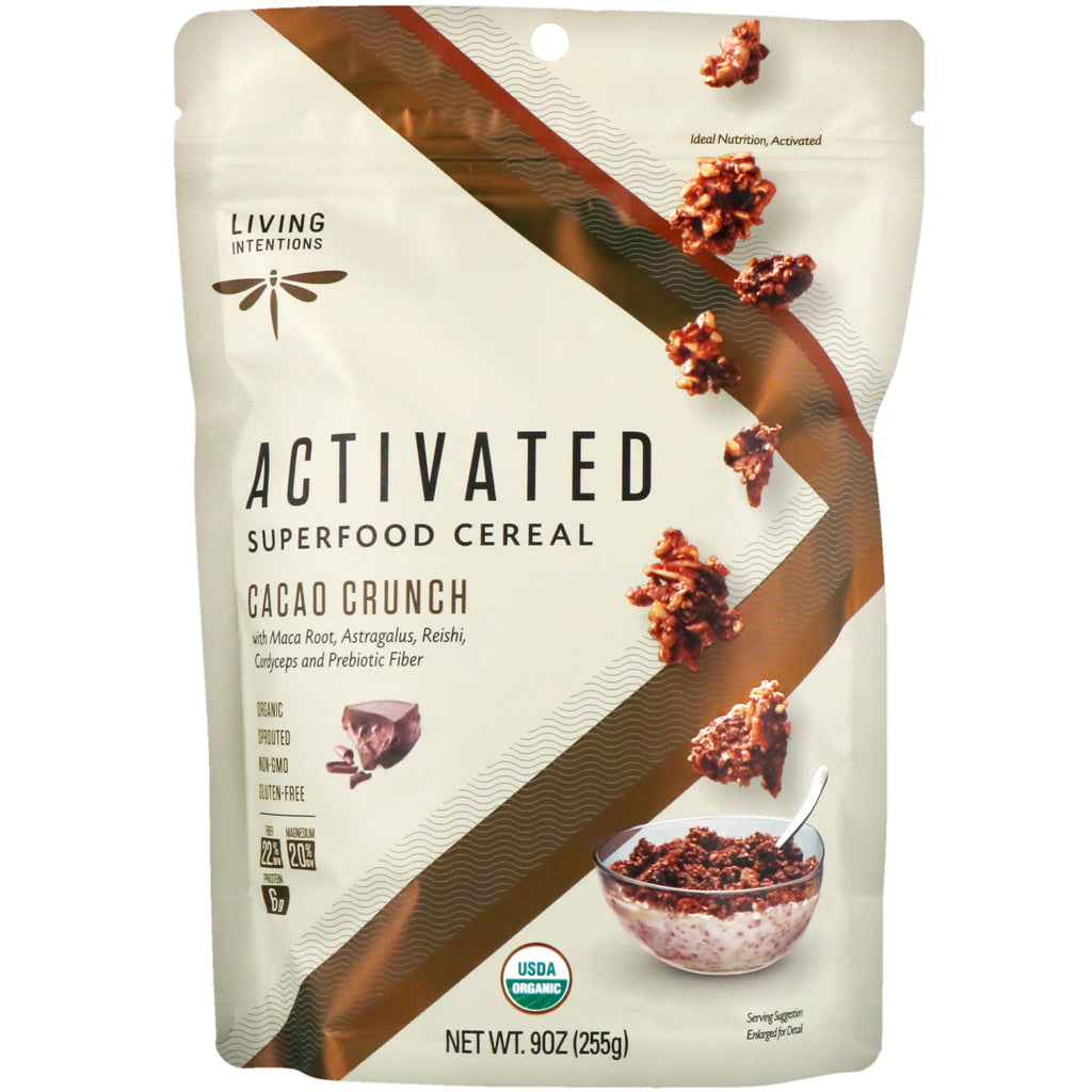 Living Intentions, Activated, Superfood Cereal, Cacao Crunch, 9 ออนซ์ (255 กรัม)