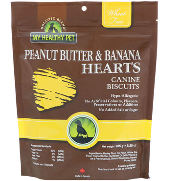 Holistic Blend, My Healthy Pet, Peanut Butter & Banana Hearts, Canine Biscuits, 8.29 oz (235 g)