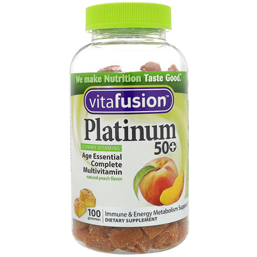Vitafusion, פלטינה 50+ ויטמינים גומי, טעם אפרסק טבעי, 100 גומי