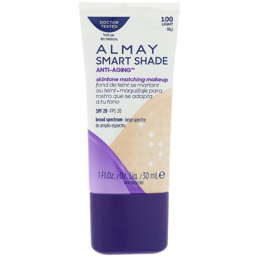 Almay, Smart Shade, Maquillaje antienvejecimiento que combina con el tono de la piel, SPF 20, 100 claro, 1 fl oz (30 ml)