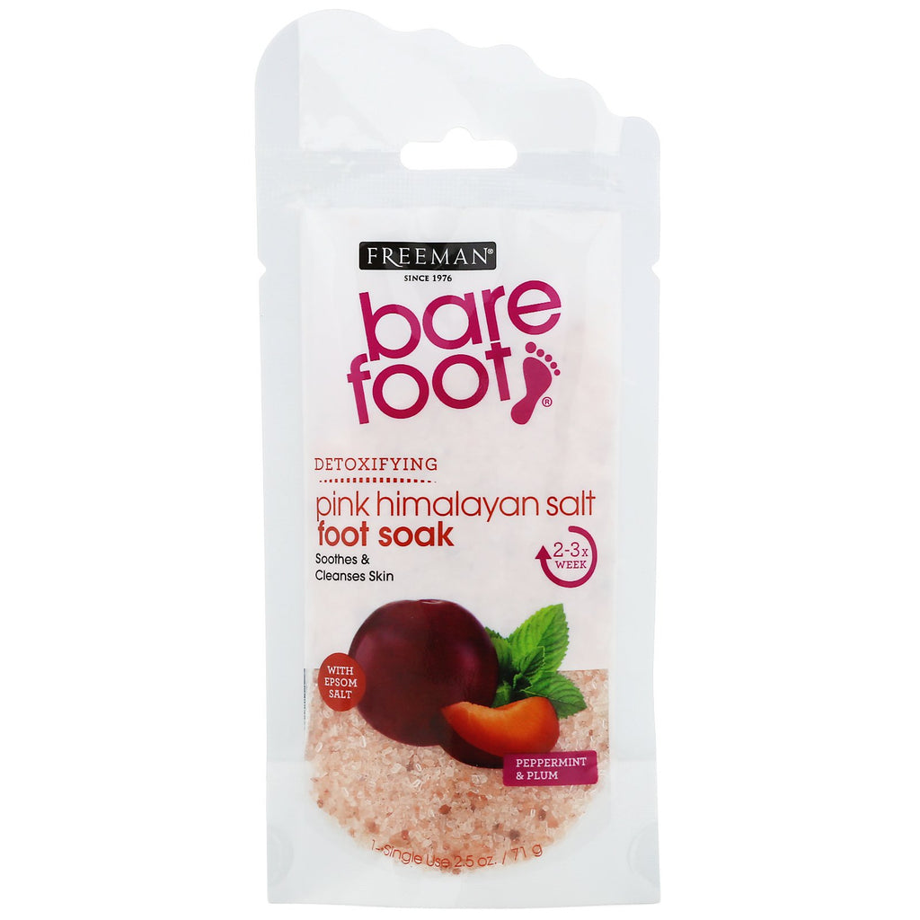 Freeman Beauty, Bare Foot, Detoxifying, Pink Himalaya Salt Foot Soak, Pebermynte & Blomme, 2,5 oz (71 g)