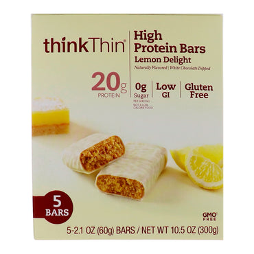 Barras de alta proteína ThinkThin Lemon Delight 5 barras 60 g (2,1 onças) cada