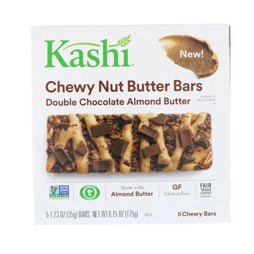 Kashi, Chewy Nut Butter Bars, Double Chocolate Almond Butter, 5 Chewy Bars, 1.23 oz (35 g) Each