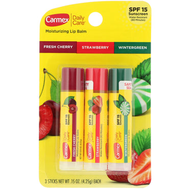Carmex, Daily Care Lip Balm, SPF 15, Variety, 3 Pack, 0,15 oz (4,25 g) hver
