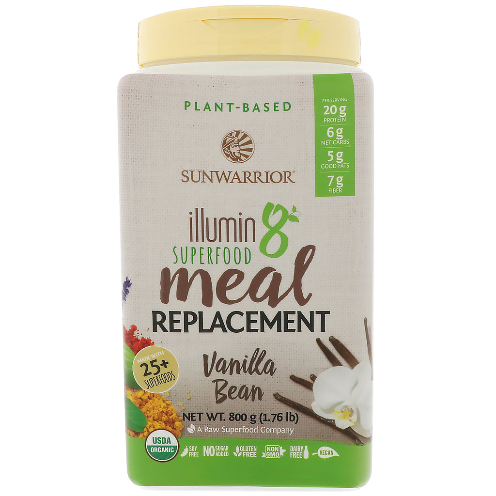 Sunwarrior, Illumin8, substitut de repas superaliment à base de plantes, gousse de vanille, 1,76 lb (800 g)