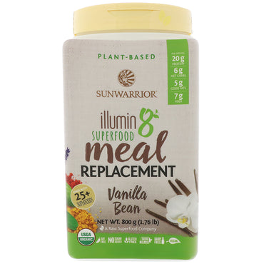 Sunwarrior, Illumin8, înlocuitor de masă pentru superalimente pe bază de plante, boabe de vanilie, 1,76 lb (800 g)