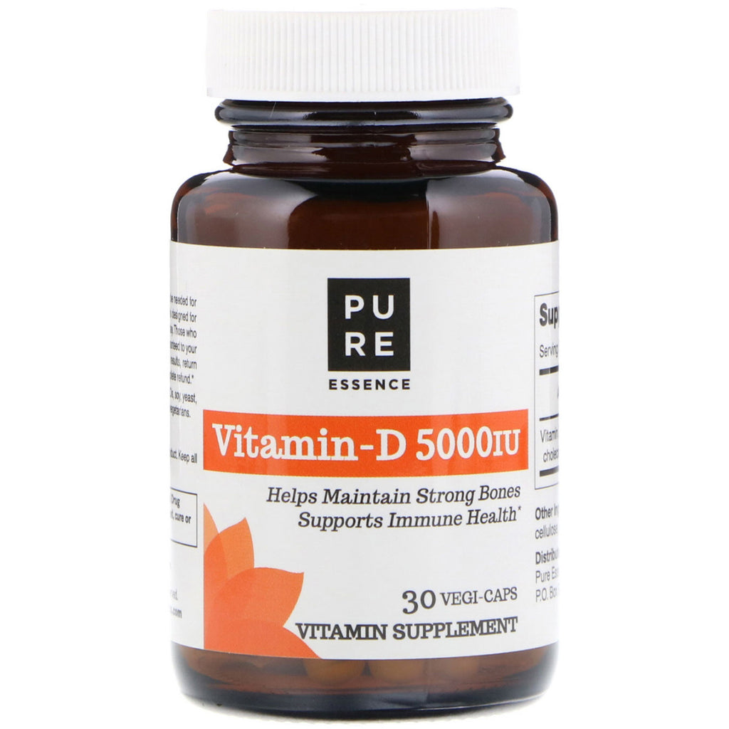 Pure Essence, Vitamine D, 5000 UI, 30 Vegi-Caps