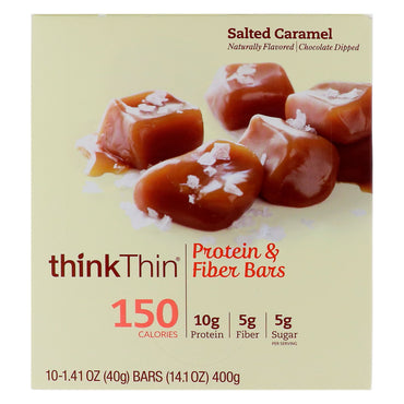 ThinkThin Batony proteinowe i błonnikowe Solony karmel 10 batonów 1,41 uncji (40 g) każdy