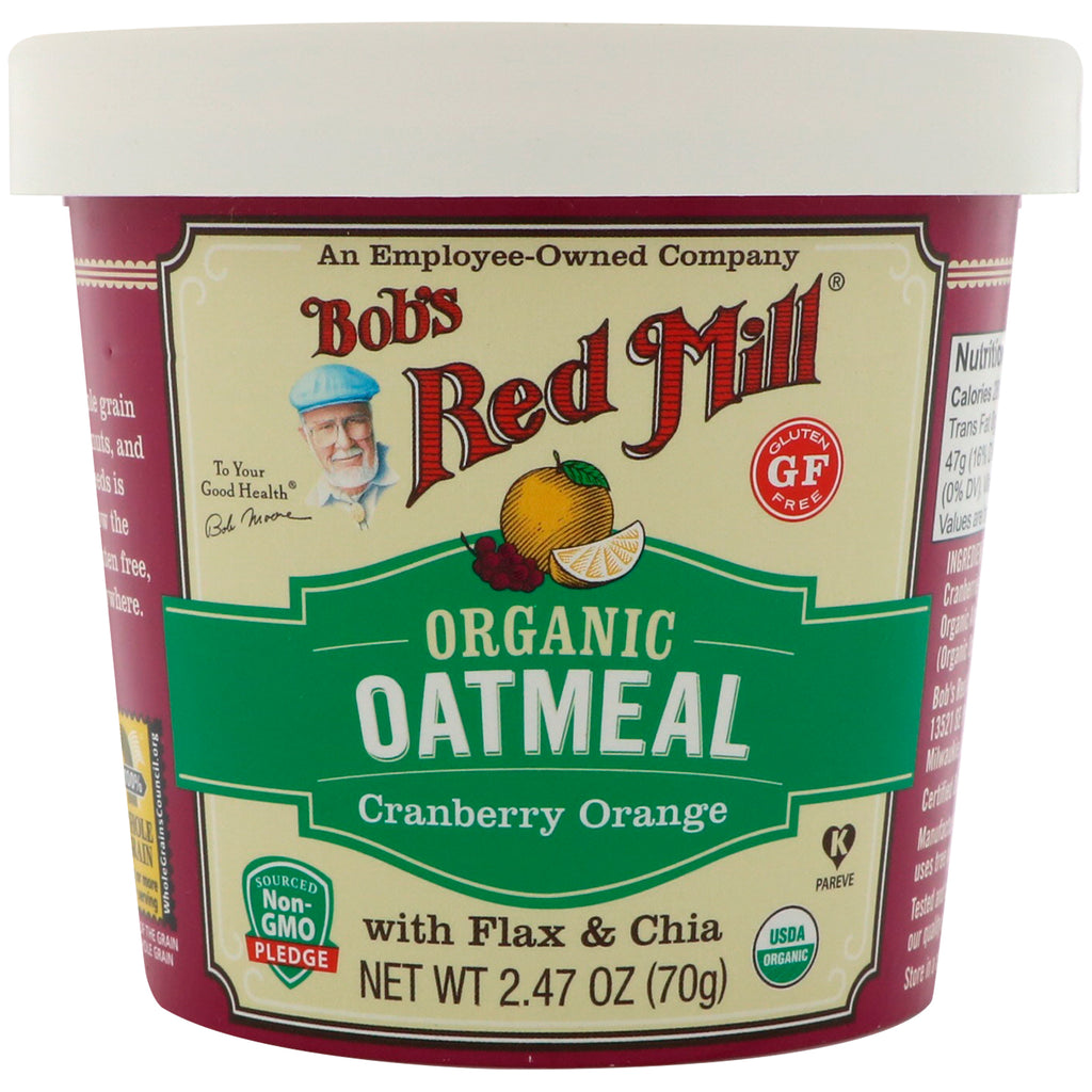 Bob's Red Mill Oatmeal Cup Tranbärsapelsin med lin och chia 2,47 oz (70 g)