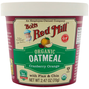 Bob's Red Mill oatmeal Cup תפוז חמוציות עם פשתן וצ'יה 2.47 אונקיות (70 גרם)