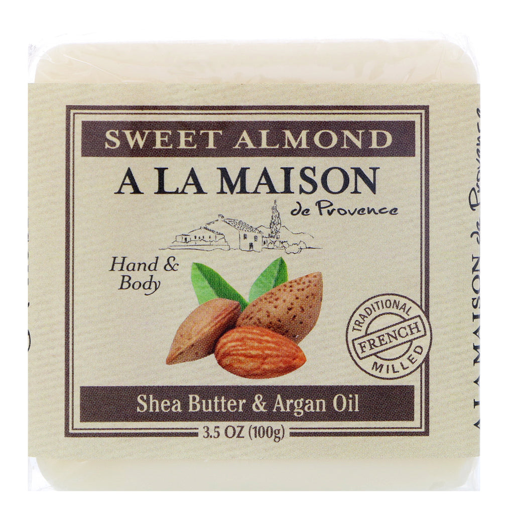 A La Maison de Provence, Jabón en barra para manos y cuerpo, Almendra dulce, 3,5 oz (100 g)