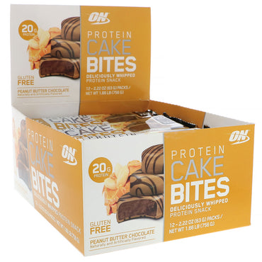 Optimum Nutrition Protein Cake Bites Manteiga de Amendoim Chocolate 12 Barras 2,22 oz (63 g) Cada