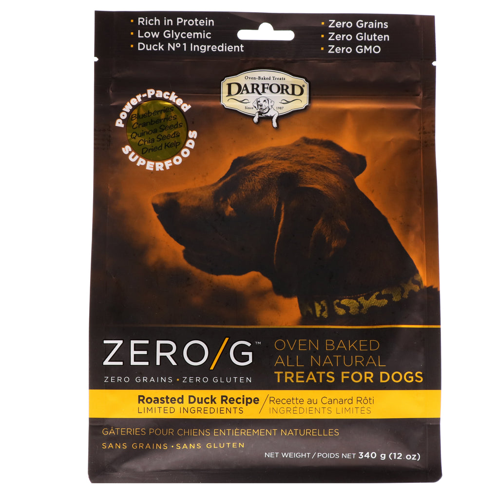 Darford, Zero/G, Ugnsbakad, Helt naturlig, Godsaker för hundar, Recept på stekt anka, 12 oz (340 g)